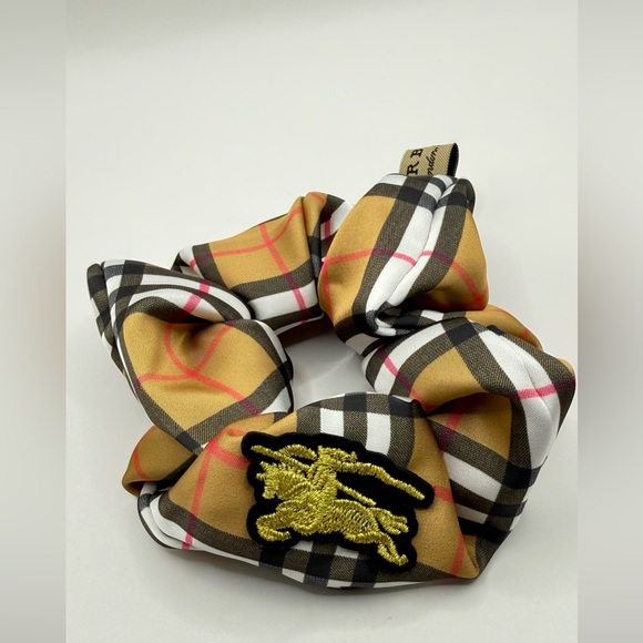 Luxury Black brown tan plaid hair scrunchie hair tie ponytail holder New - Picture 4 of 6